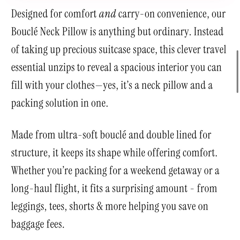PILLEAUX Bouclé Neck Pillow, Black Travel Bag Luggage Duffle Suitcase Storage - Picture 5 of 10